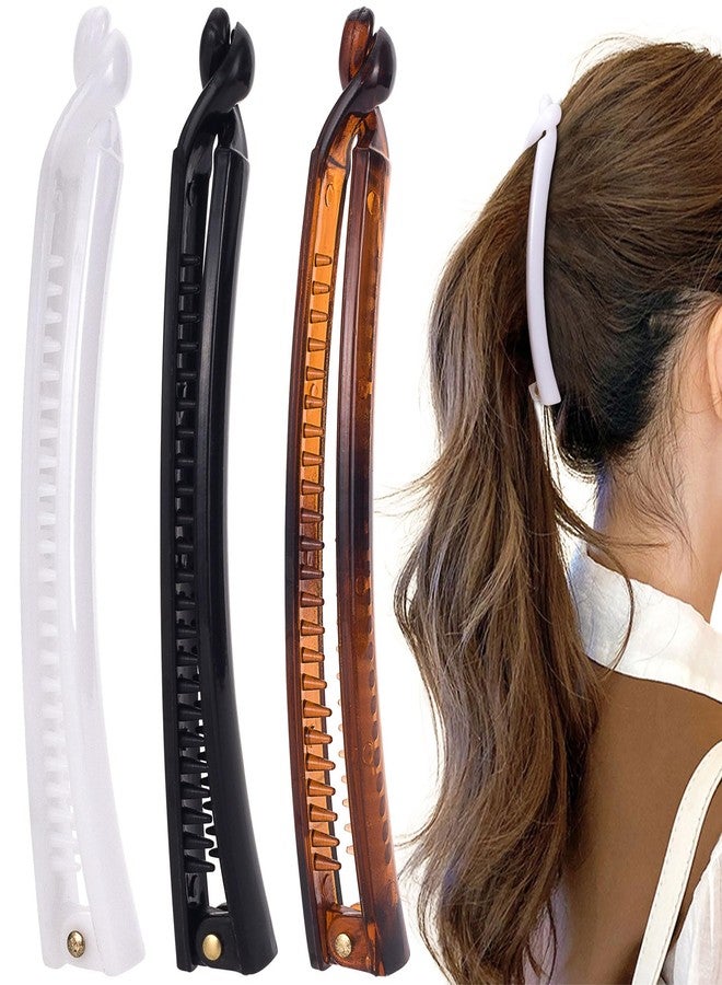 Mxxipp 3pcs French Banana Clips, Non-Slip Classic Large Hairstyle Claws, Fish Shaped Double Combs Hair Holder for Women Curly Straight Long Thick Thin Hair- White & Black & Brown - Image 1